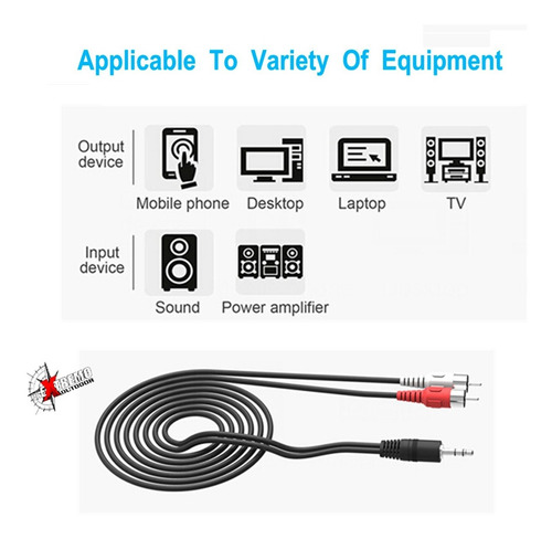 Imagen 3 de 10 de Cable Audio Adaptador 2 Rca Macho A Auxiliar 3,5 Mm Radio Tv