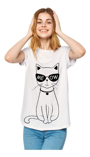 Blusas Mujer---gato Meow---nuevas Camisetas Moda Casual