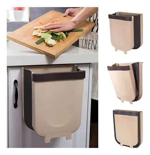 Basurero Papelera Plegable Resistente Multiuso Baño Cocina Color Beige