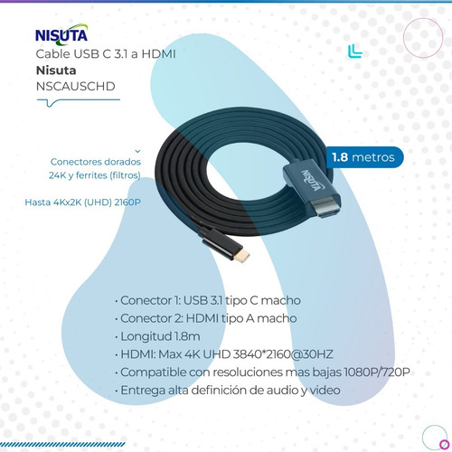 Cable Nisuta Usb C 3.1 A Hdmi 1.8m 4k Nscauschd