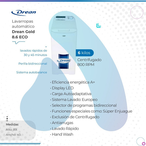 Imagen 2 de 7 de Lavarropas Automático Drean Gold 8.6 Eco Blanco