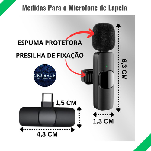Microfone Sem Fio Duplo Lapela Android Tipo C Para Xiaomi