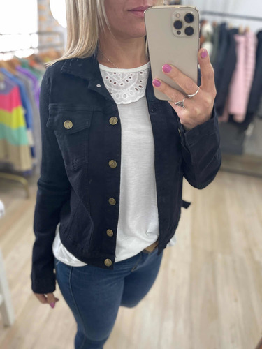 Imagen 6 de 8 de Campera De Jean Blanca Negra Rosa Verde Mujer The Big Shop
