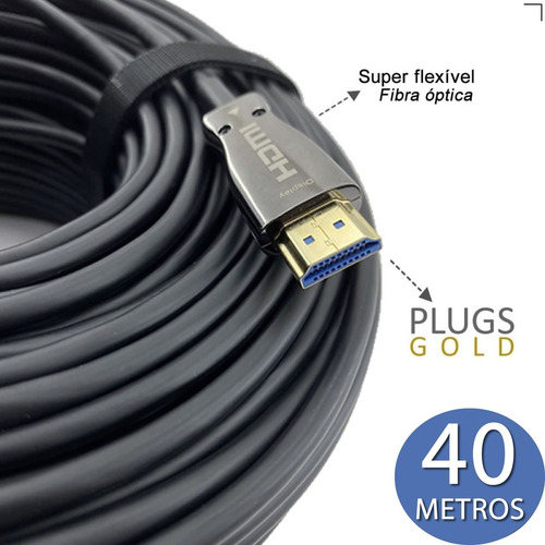 Imagem 3 de 6 de Cabo Hdmi 2.0 Hdr 4k Fibra Óptica 18gbps 40 Metros