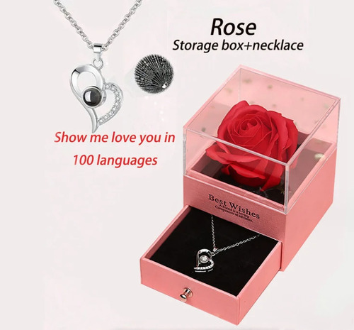 Collar Preserved Eternal Roses + I Love You Em 100 Idiomas