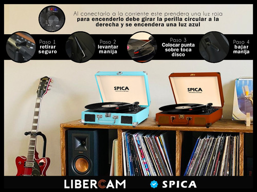 Imagen 8 de 10 de Tocadiscos Vinilo Bluetooth Spica Sp-t90 Vintage Parlante