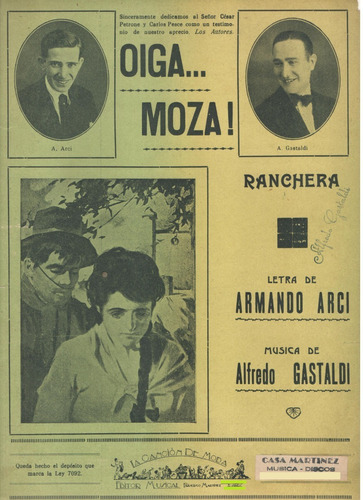 Partitura Original De La Ranchera De Gastaldi Oiga... Moza!