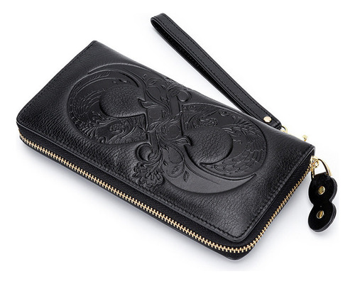 Cartera Larga For Mujer, Piel Encerada Al Aceite, Bolso De