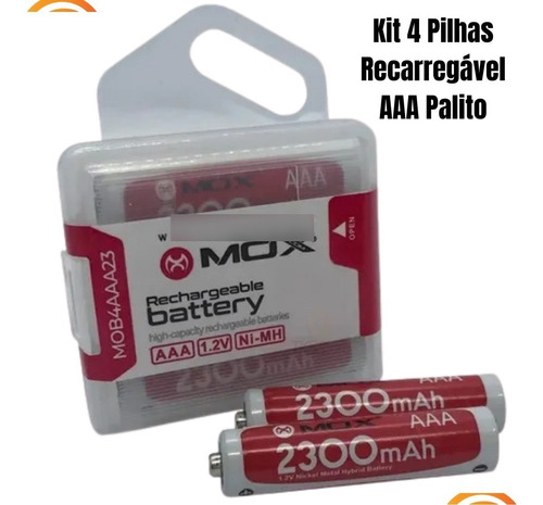 Pilha Mox Recarregável MOB4AAA23 Cilíndrica - kit de 4 unidades