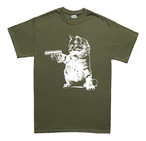 Playera Gato Militar Con Arma Malvado 100% Algodon Moda