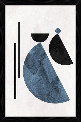 Marco decorativo, obra de arte digital, decoración del hogar, figuras geométricas, paisaje, follaje, hojas, beige neutro, marco nude, color negro, 60 cm x 40 cm - img02