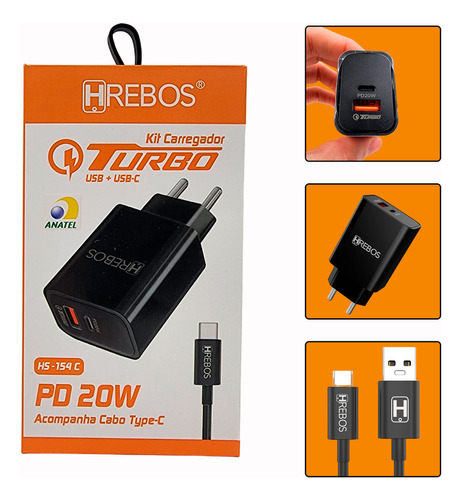 Carregador 2 Saída Usb E Usb-c Compatível Android Turbo 20