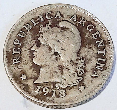 Moneda 10 Centavos 1918 Argentina 