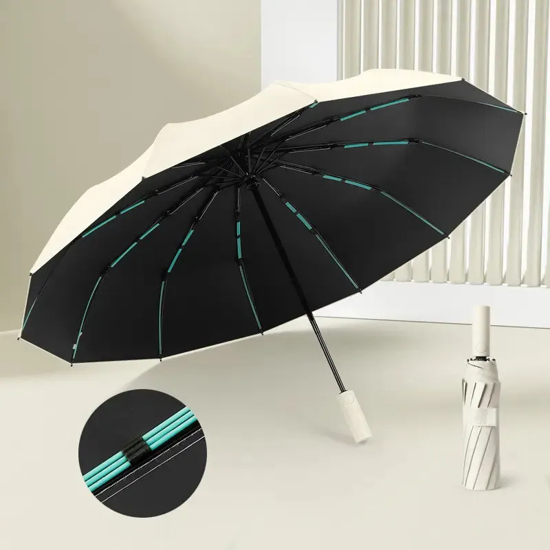 Guarda Chuva Abre E Fecha Automático Reforçado Contra Vento Cor Nude Desenho do tecido Liso