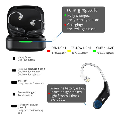 Módulo Bluetooth Para Fone De Ouvido Kz Az09 Pino B Black Preto