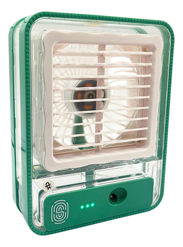 Mini ventilador portátil con estructura de iluminación LED humidificador, color verde 110v/220v