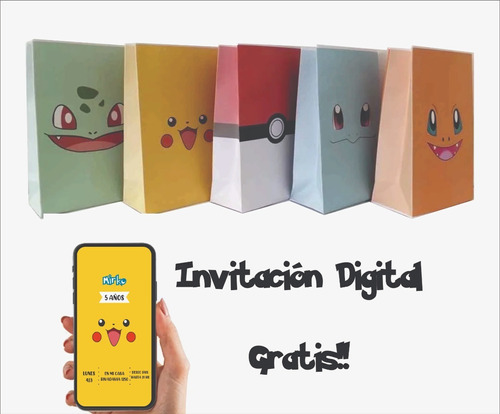 Bolsitas Pokemon Pikachu X 50 +invitacion Digital Gratis 