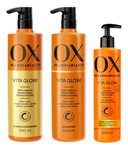 Kit Ox Vita Glow Mari Maria Condicionador+ Shampoo+ Leave-in