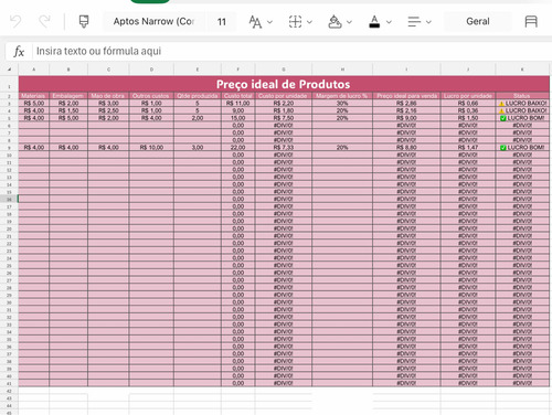 Planilha De Precificação E Lucro 100% Automática