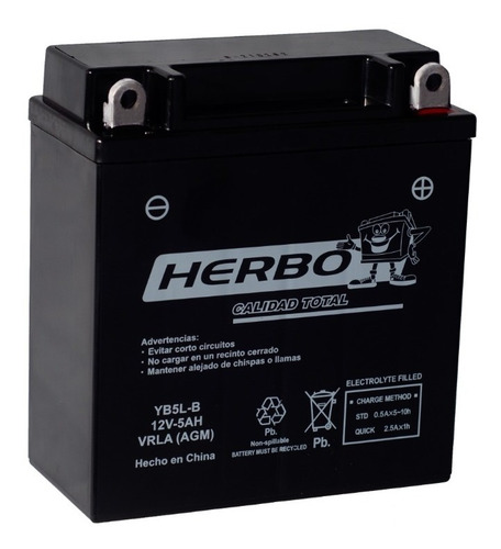 Imagen 1 de 6 de Bateria Motos Herbo Yb5l-b Agm Gel Gilera Smash 110cc 06/18