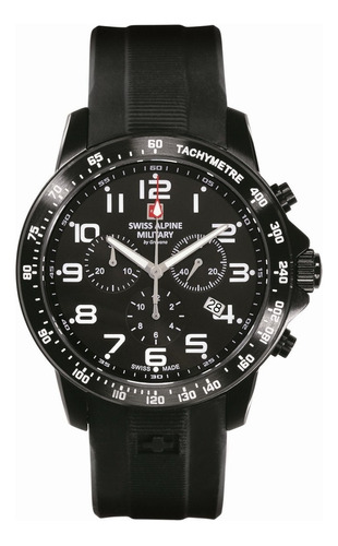 Reloj Swiss Alpine Military Ranger Chrono 7064.9877sam Malla Negro Bisel Negro Fondo Negro