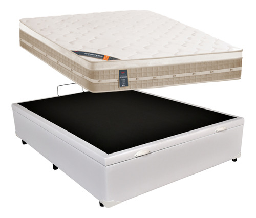 Cama Box Baú Casal Com Colchão Castor Premium Tecnopedic 138 Cor Corino Branco