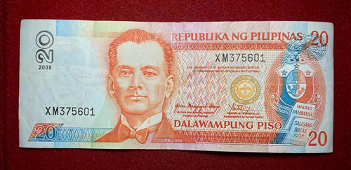 Billete 20 Piso Filipinas 2008 Pick 182 J.4 Quezon