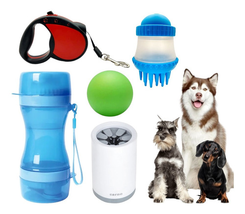 Kit De 5 Accesorios Para Perros Limpieza Juego Y Paseo