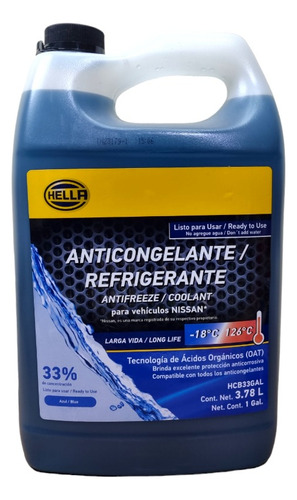 Anticongelante Refrigerante Listo Para Usar Azul Hella Galon