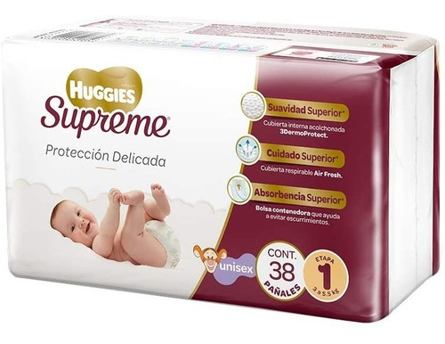 Imagen 3 de 6 de Baby Kit Huggies 38 Pañales Etapa 1 Shampoo 180 Toallas