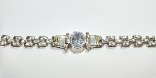 Pulsera De Plata Y Oro Panter Con Cristal 10x14mm 19cm P178