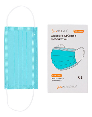 10 Máscaras Descartáveis Tripla Camada Com Clipe Nasal Adult