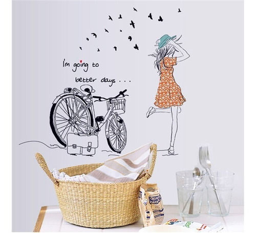 Vinilo Decorativo Chica Con Bicicleta - Envío Gratis Dhl