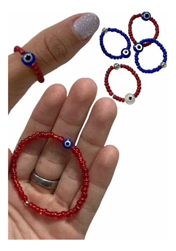 Combo Pulsera Elastizada Y Anillo De Ojo Turco - Mostacilla