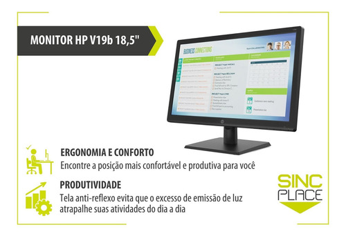 Monitor HP V19B led 18.5" preto 100V/240V