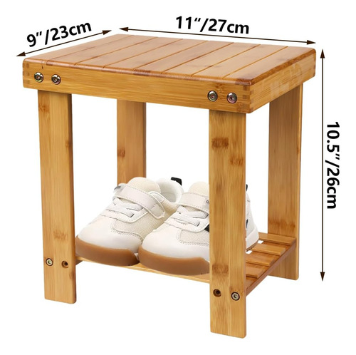 Taburete De Ducha De Bambú Con Estante