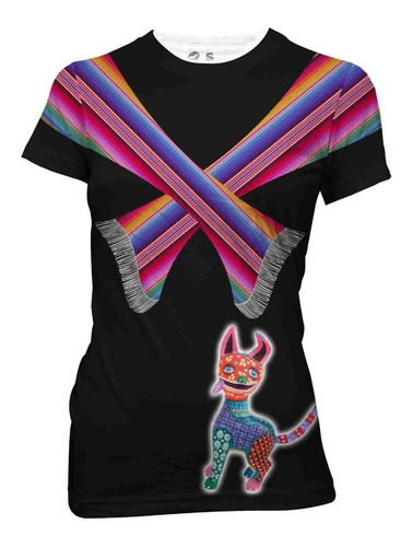 Playera Sublimada Dama Full Print Rebozo Mexicano 101