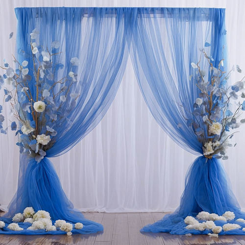 2pzs Cortinas De Malla Multicolor Decoración Boda Cumpleaños Color Azul Marino