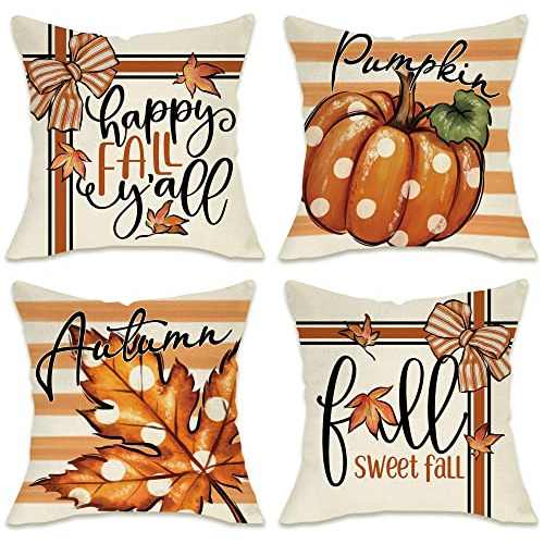 Feliz Otoño Decorativas Fundas De Almohada 18 X 18 Jue...