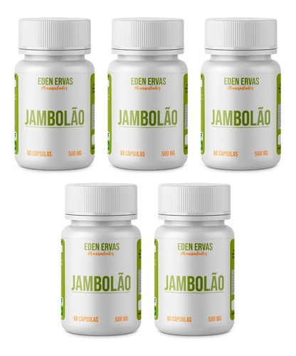 Jambolão (jamelão) Suplemento Em Cápsulas/ 500mg Kit 5 Potes Sabor Sem Sabor