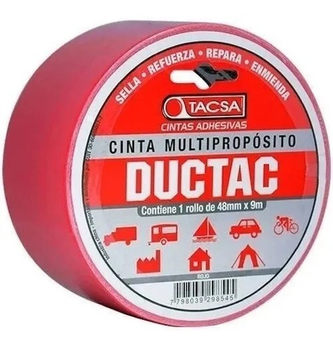 Cinta Multiproposito Ductac Tape 9m X 48mm Rojo Tacsa
