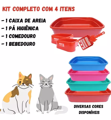 Kit Gato Caixa De Areia Completa Com Pa+2 Comedouro 4 Pecas