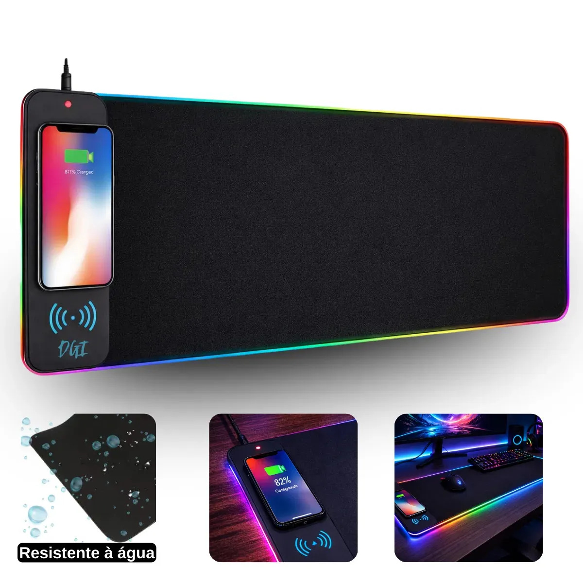 Mouse Pad Speed Profissional Com Carregamento Indução 80x30 Grande Gamer Led Com 10 Cores Digital Informatica