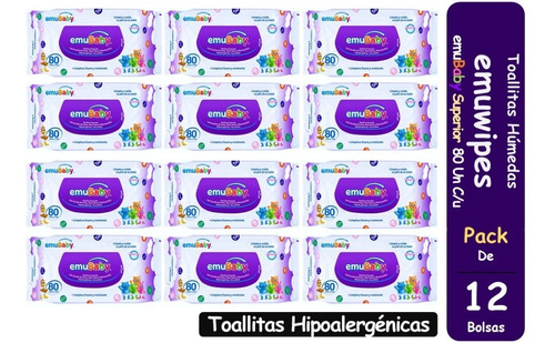 Toallitas Humedas Emuwipes Superior 80 C/u Pack X 12 Bolsas