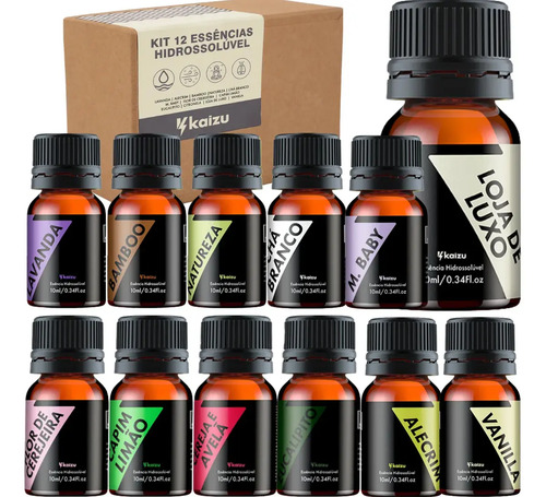 Kit 12 Essencia Para Difusor Umidificador Aromatizador Vaporizador De Ambiente Concentrada Hidrossolúveis 10ml Kaizu