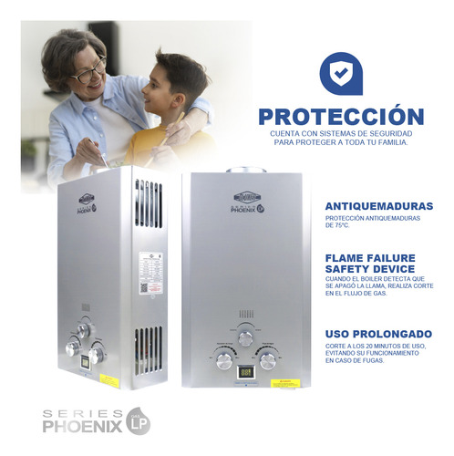 Boiler De 1.4 Servicios 8l Por Minuto Gas Lp Series Phoenix Color Plateado Tipo de gas GLP