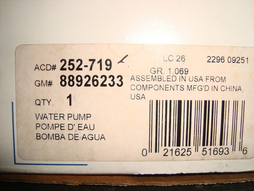 Bomba De Agua Blazer Cheyenne Tbi (88926233) Acdelco