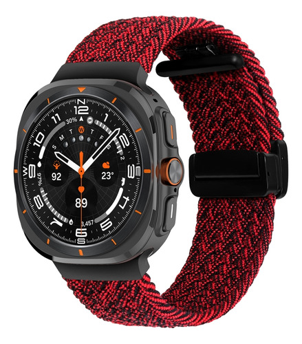 Negro Y Rojo Para Samsung Galaxy Watch Ultra 47 Mm, Trenzado