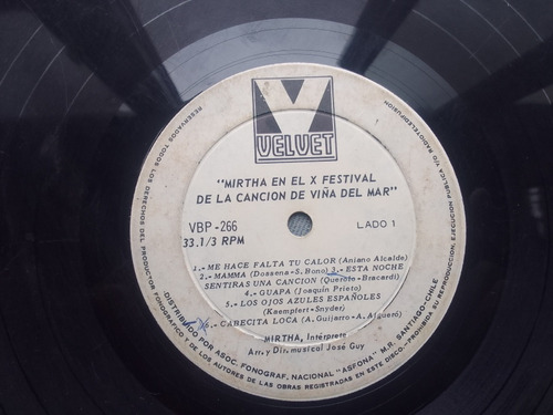 Vinilo Lp Mirtha En Viña Del Mar 1969 Sin Carátula 