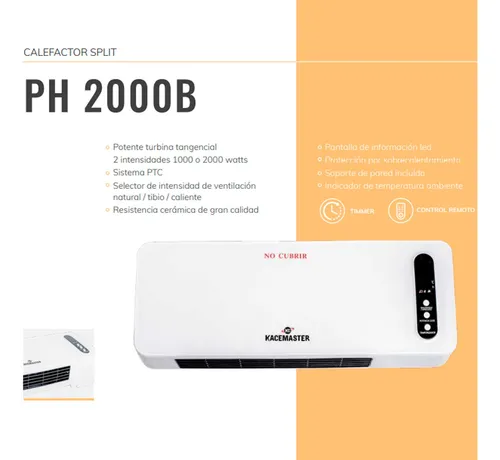 Caloventor Split Kacemaster 2000w Estufa Pared Minimo Consum